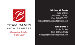 Team Banks Auto Broker Business Card Front