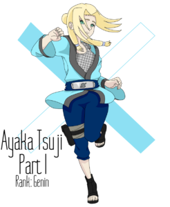 Image Reads "Ayaka Tsuji" - Image depicts a blonde girl in teal and blue clothing