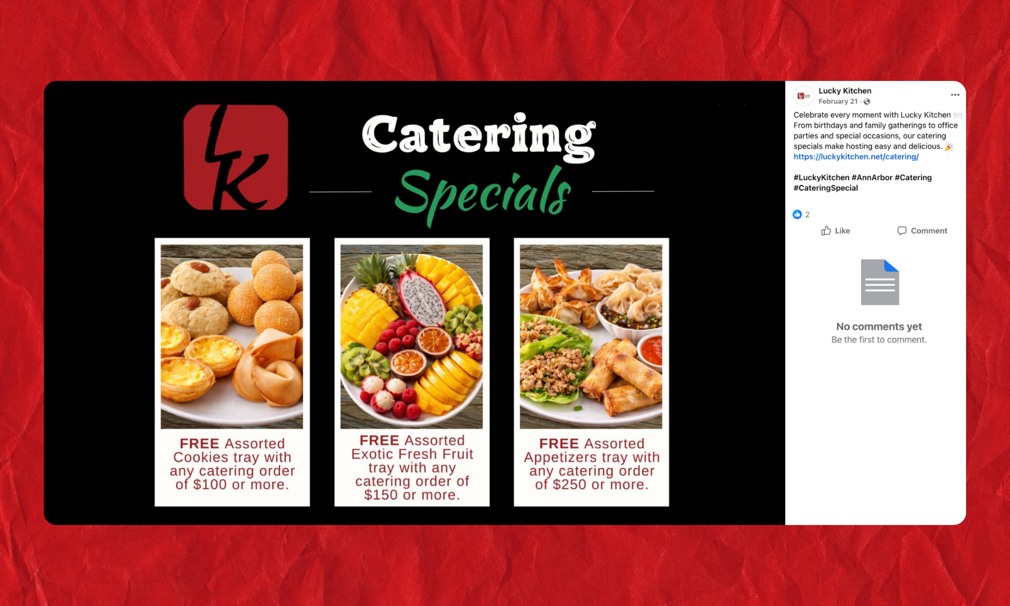 Mockup of Facebook post for Lucky Kitchen